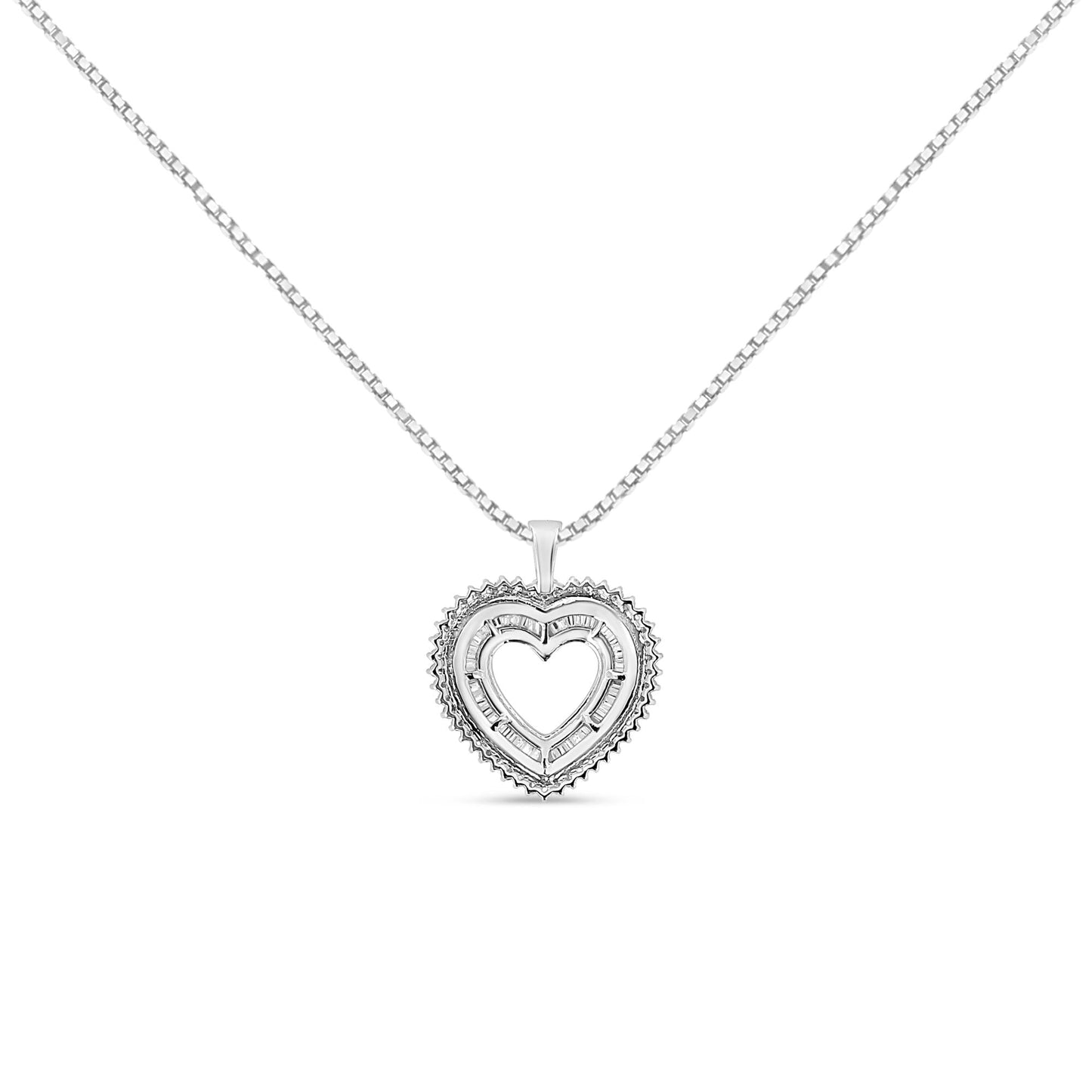 .925 Sterling Silver 1.0 Ctw Diamond Shadow Open Heart Halo 18" Pendant Necklace (I-J Color, I1-I2 Clarity) - Bijoux-NYC Direct