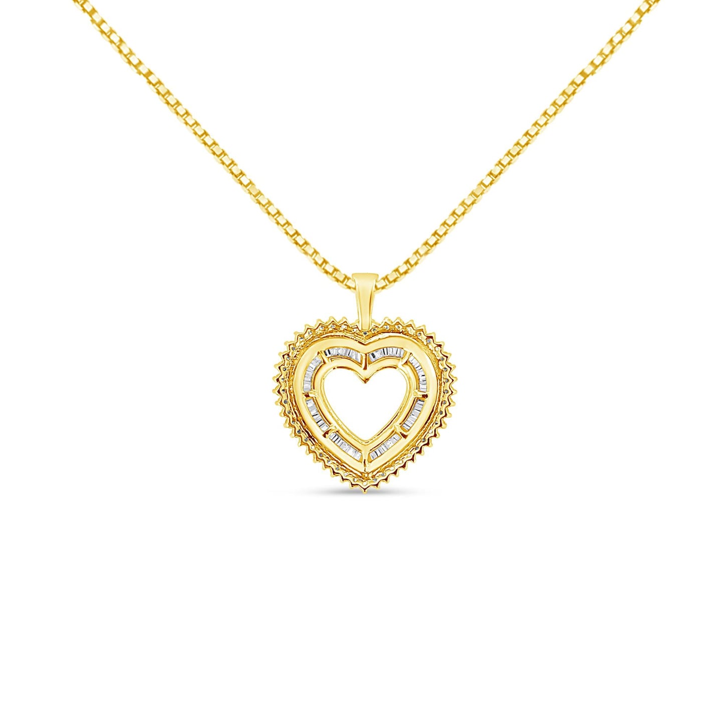 14K Yellow Gold Plated .925 Sterling Silver 1.0 Cttw Round and Baguette-Cut Diamond Composite Hearth 18" Pendant Necklace (I-J Color, I1-I2 Clarity) - Bijoux-NYC Direct