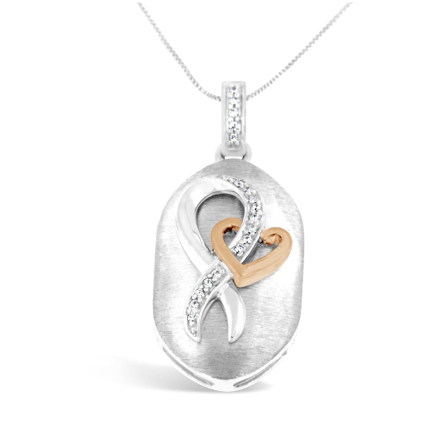 10k Rose Gold and Sterling Silver 1/10ct TDW Round Cut Diamond Interlocked Heart and Ribbon Pendant Necklace (H-I, I1-I2) - Bijoux-NYC Direct