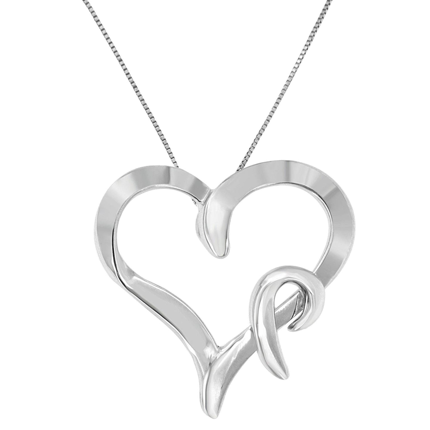 .925 Sterling Silver Heart Shaped Pendant Necklace - Bijoux-NYC Direct