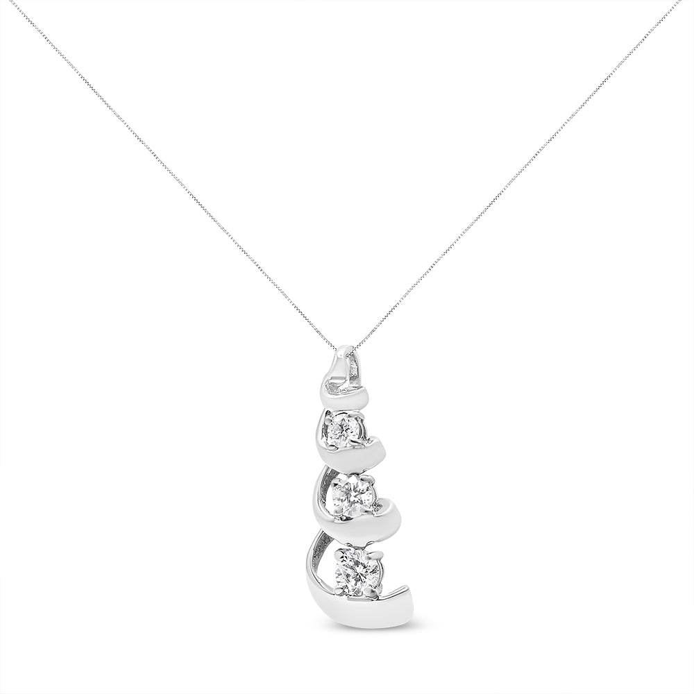 .925 Sterling Silver 1/4 cttw Diamond Swirl Shape Pendant Necklace (I-J, I2-I3) - Bijoux-NYC Direct