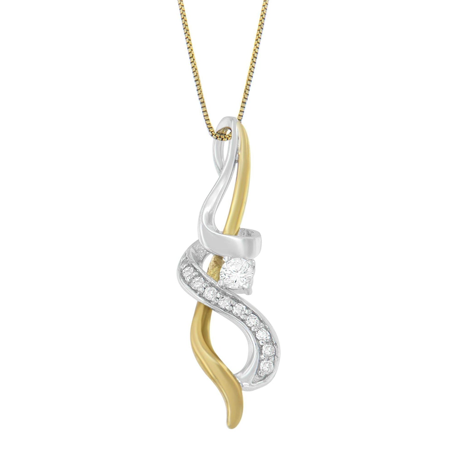 Espira 10K Two-tone Gold 1/5 cttw Diamond Intertwined Swirl Pendant Necklace (J-K, I1-I2) - Bijoux-NYC Direct