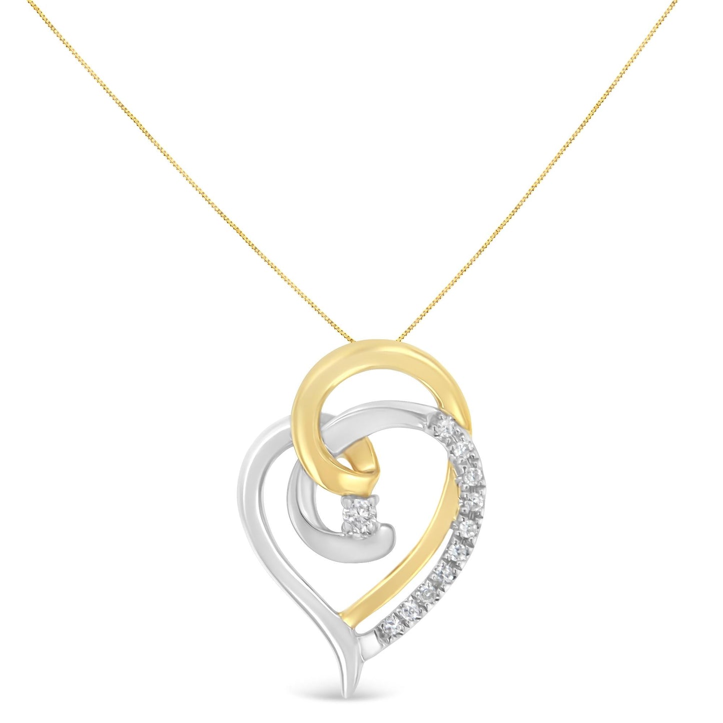 10K Yellow and White Gold Diamond Accent Open Double Heart Spiral Curl 18" Pendant Necklace (J-K Color, I2-I3 Clarity) - Bijoux-NYC Direct