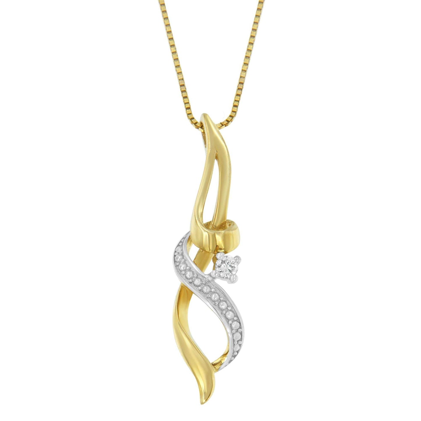 Espira 10K Yellow Gold 1/20 cttw Round Cut Diamond Accent Swirl Pendant Necklace (H-I, I1-I2) - Bijoux-NYC Direct