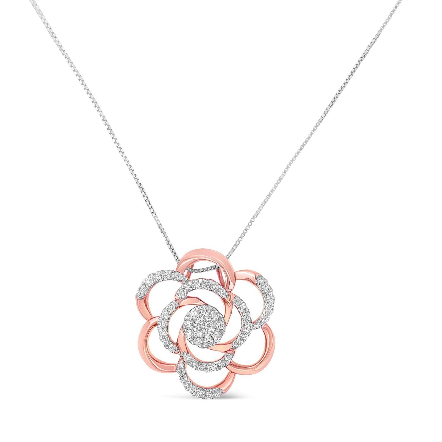 10K Rose Gold Plated Flower Accent Pendant Necklace with 1/2 cttw Round Cut Diamond (H-I, I1-I2) - Bijoux-NYC Direct
