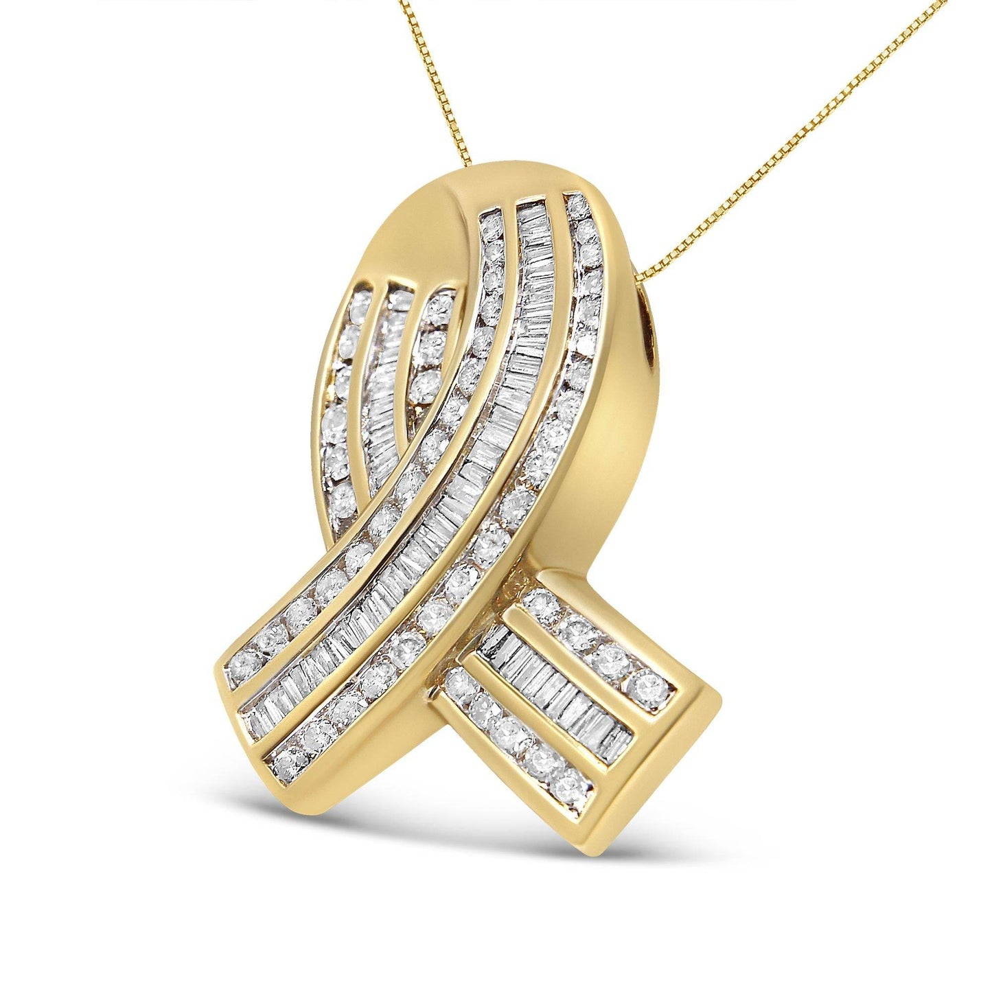 14K Yellow Gold 2 5/8 cttw Channel Set White Diamond Awareness Ribbon Pendant Necklace (G-H Color, VS1-VS2 Clarity) - NO CHAIN - Bijoux-NYC Direct