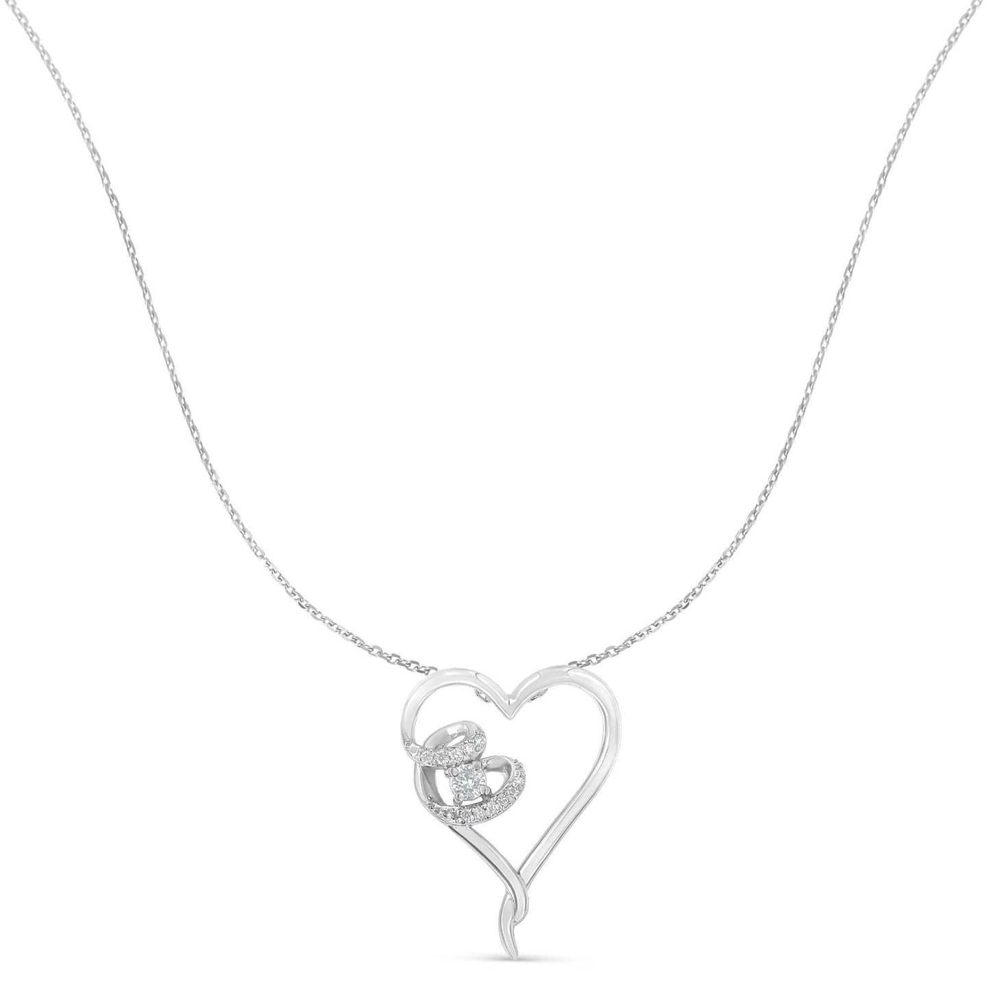 .925 Sterling Silver 1/10 cttw Diamond Heart Pendant Necklace (H-I, I1-I2) - Bijoux-NYC Direct