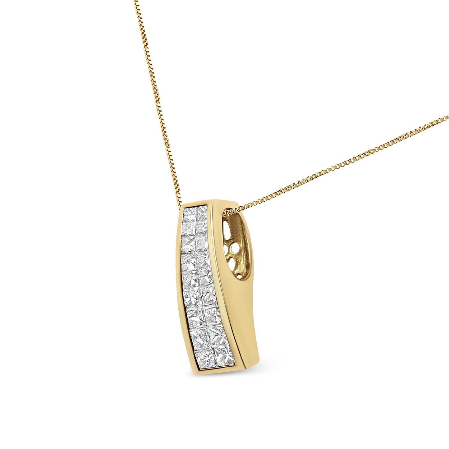 14K Yellow Gold 1 1/2 cttw Princess Cut Diamond Greek Column Pendant Necklace (G-H, VS1-VS2) - Bijoux-NYC Direct