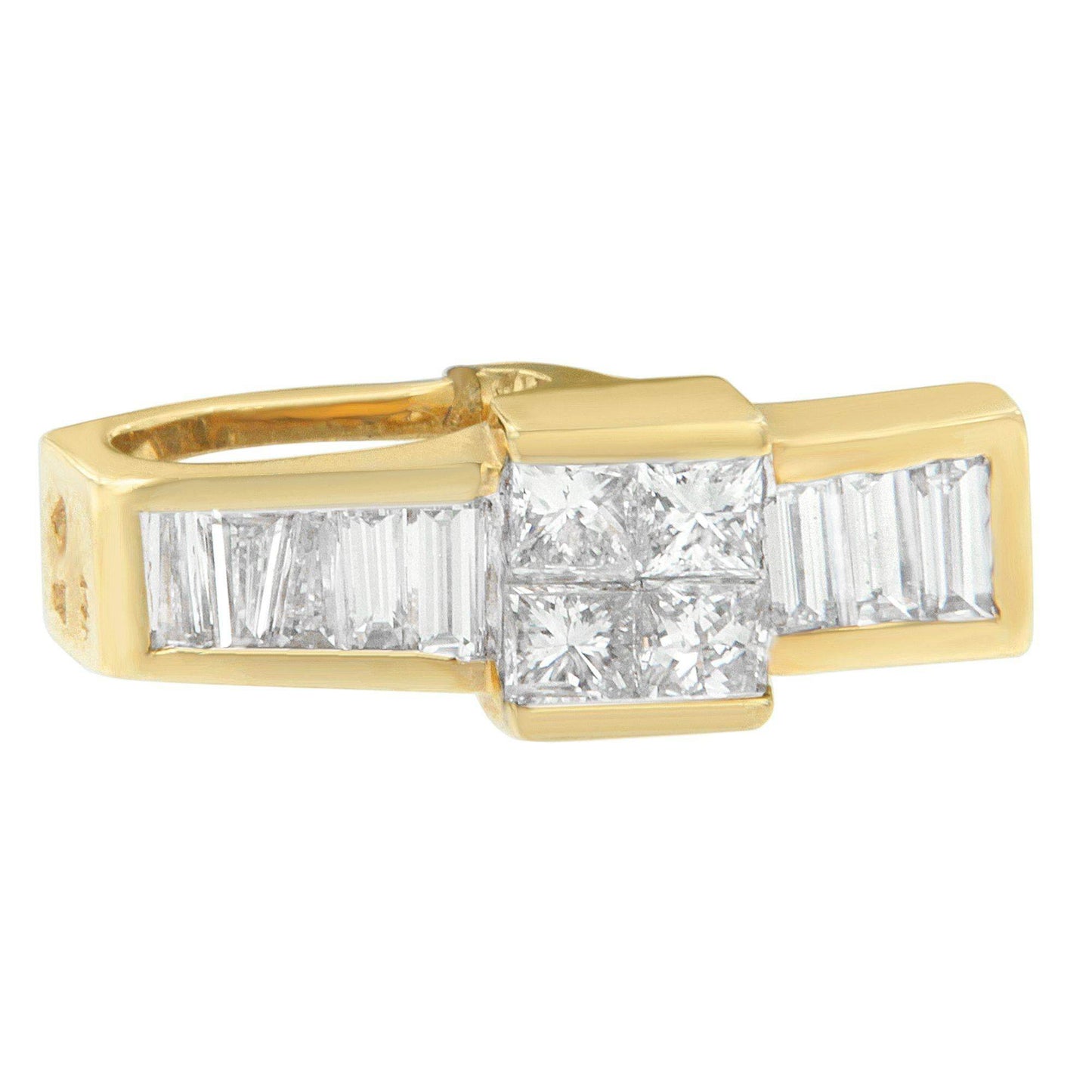 14K Yellow Gold 1 1/10 cttw Baguette and Princess Cut Overlapping Diamond Drop Pendant Necklace (H-I, SI1-SI2) - Bijoux-NYC Direct