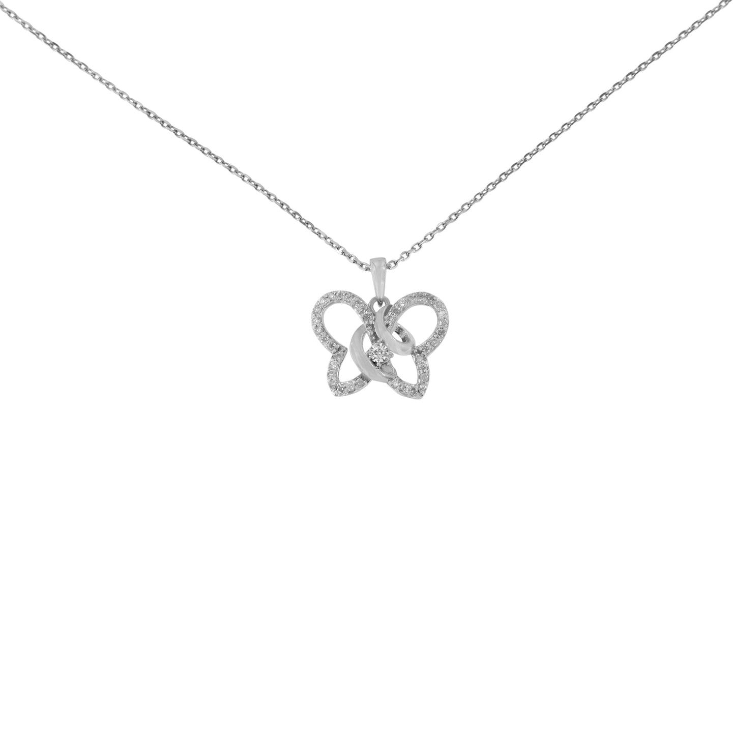 .925 Sterling Silver 1/4 cttw Prong-Set Diamond Butterfly 18" Pendant Necklace (H-I Color, I1-I2 Clarity) - Bijoux-NYC Direct