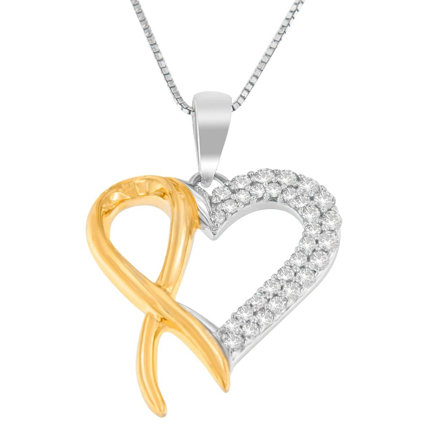 .925 Sterling Silver Two Toned 1/4 cttw Round Cut Diamond Pendant Necklace (H-I, I2-I3) - Bijoux-NYC Direct