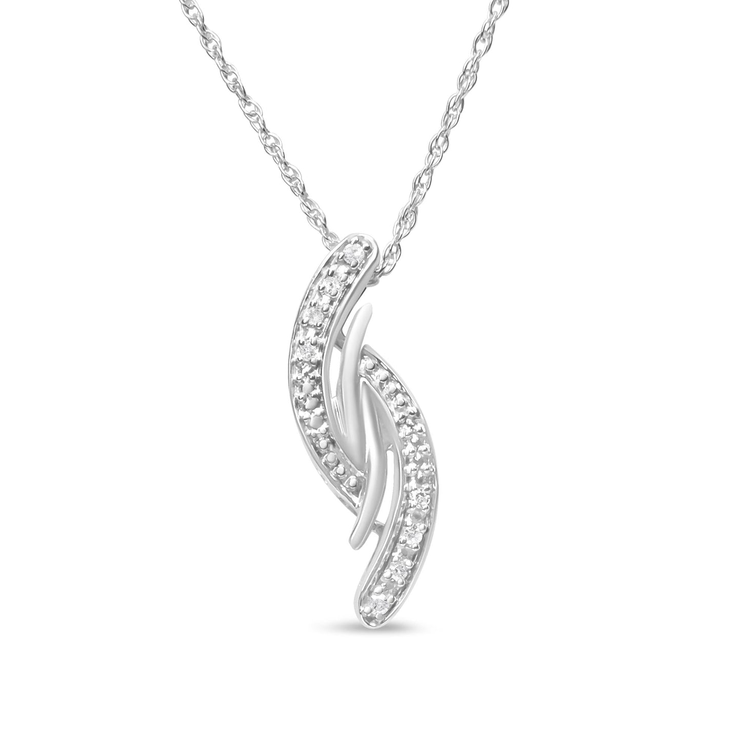 .925 Sterling Silver Diamond Accent Bypass Curve 18" Pendant Necklace (I-J Color, I3 Clarity) - Bijoux-NYC Direct