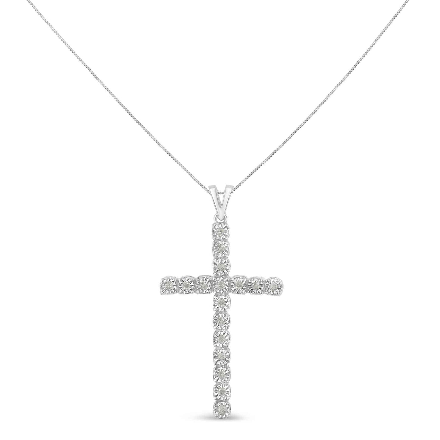 .925 Sterling Silver 1/4 Cttw Diamond Miracle Set Cross Unisex Pendant Necklace 18" (I-J Color, I3 Clarity)