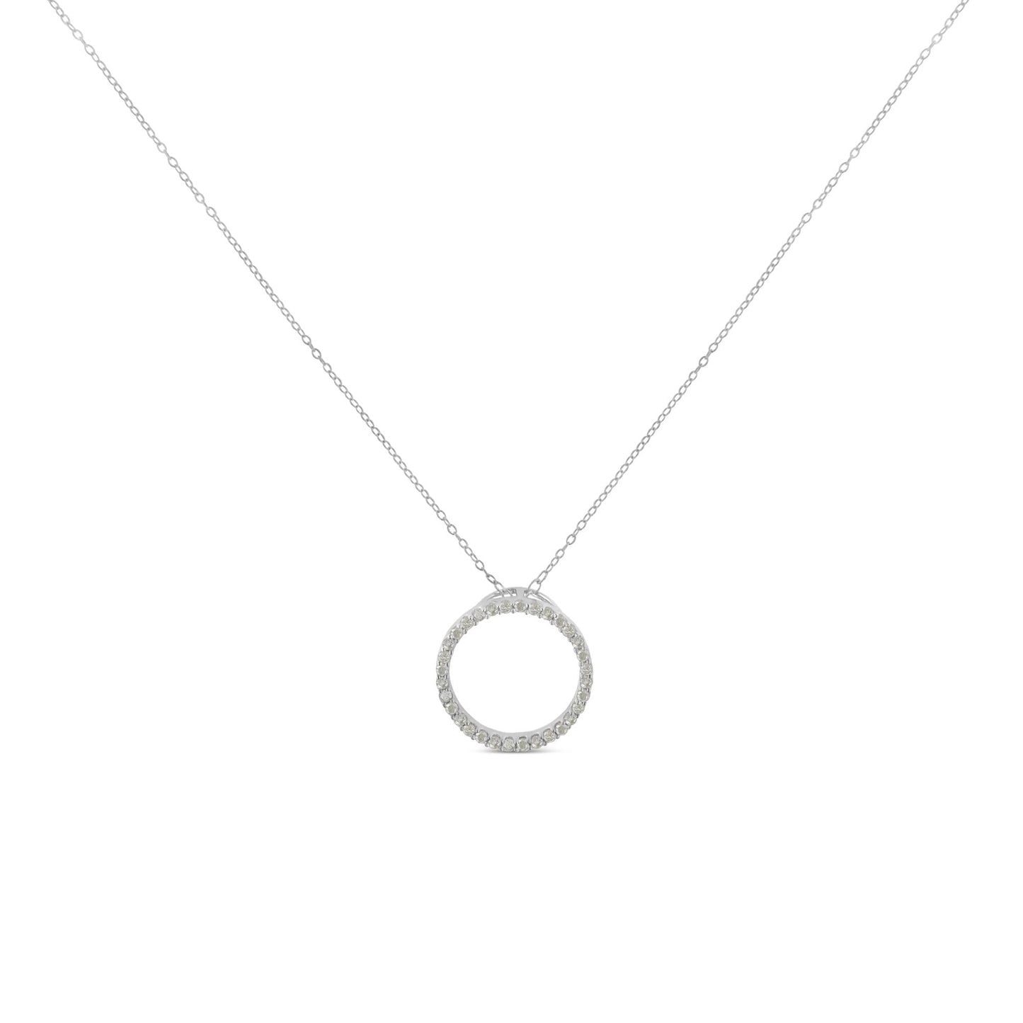 .925 Sterling Silver 1/3 Cttw Round-cut Diamond Open Circle Halo 18" Pendant Necklace (I-J Color, I2-I3 Clarity) - Bijoux-NYC Direct