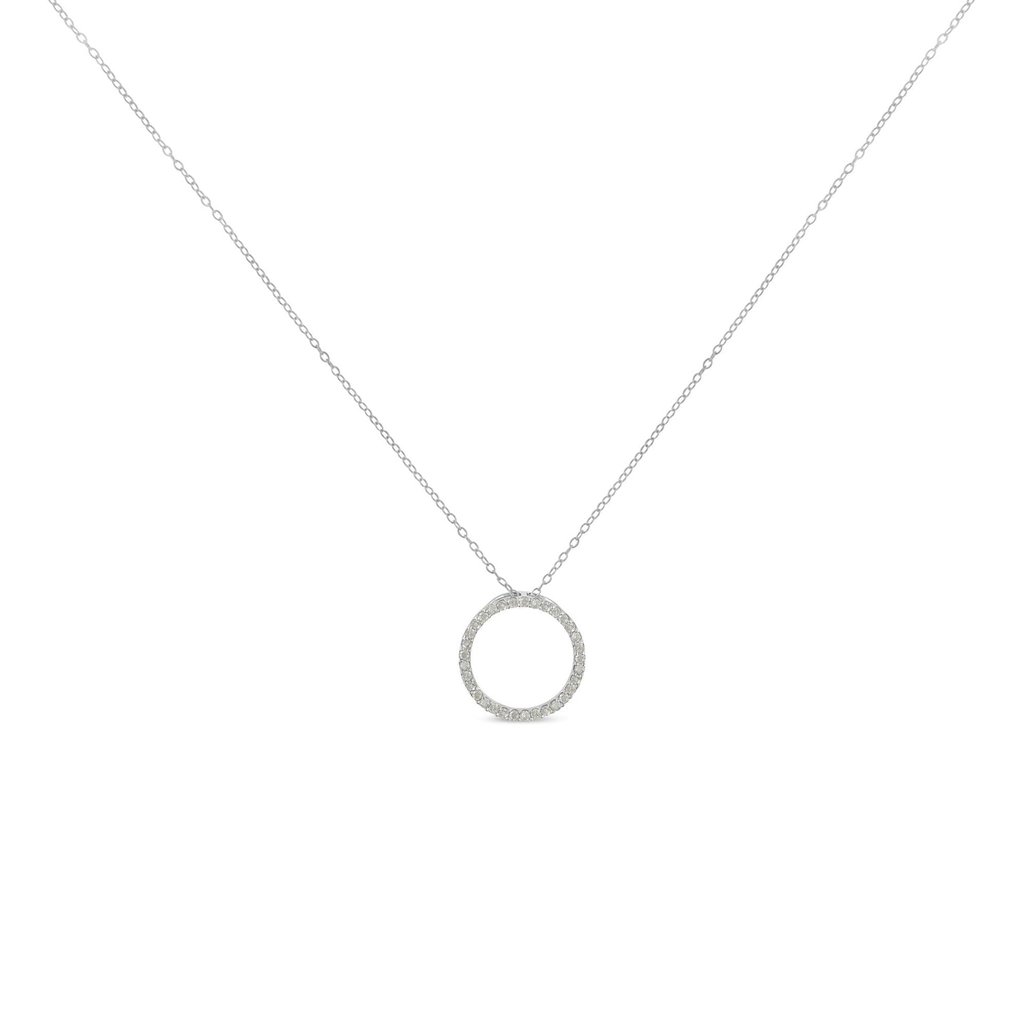 .925 Sterling Silver 1/3 Cttw Round-Cut Diamond Open Circle Halo 18" Pendant Necklace (I-J Color, I2-I3 Clarity) - Bijoux-NYC Direct