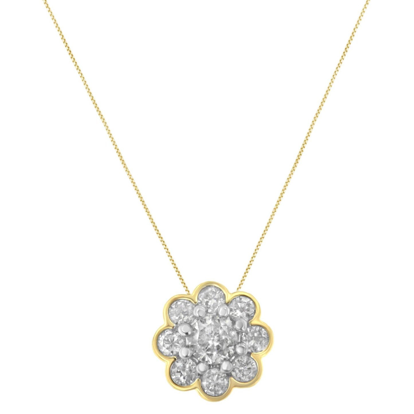 2 Micron 10K Yellow Gold plated .925 Sterling Silver 1/4 cttw Diamond Cluster Pendant Necklace (I-J, I2-I3) - Bijoux-NYC Direct