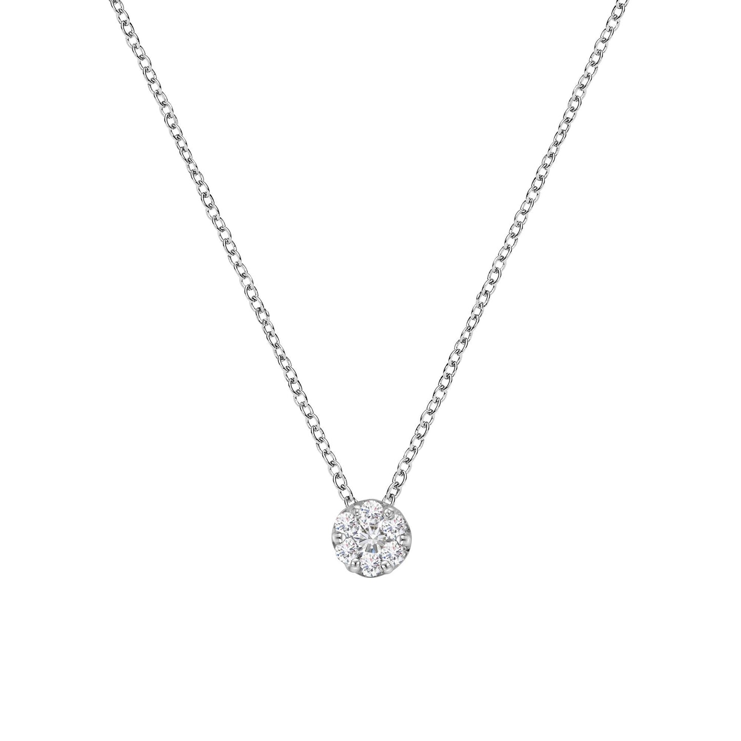 14K White Gold 1/4 Cttw Shared Prong Set Round-Ct Diamond 7 Stone Floral Cluster 18" Pendant Necklace (H-I Color, SI2-I1 Clarity) - Bijoux-NYC Direct