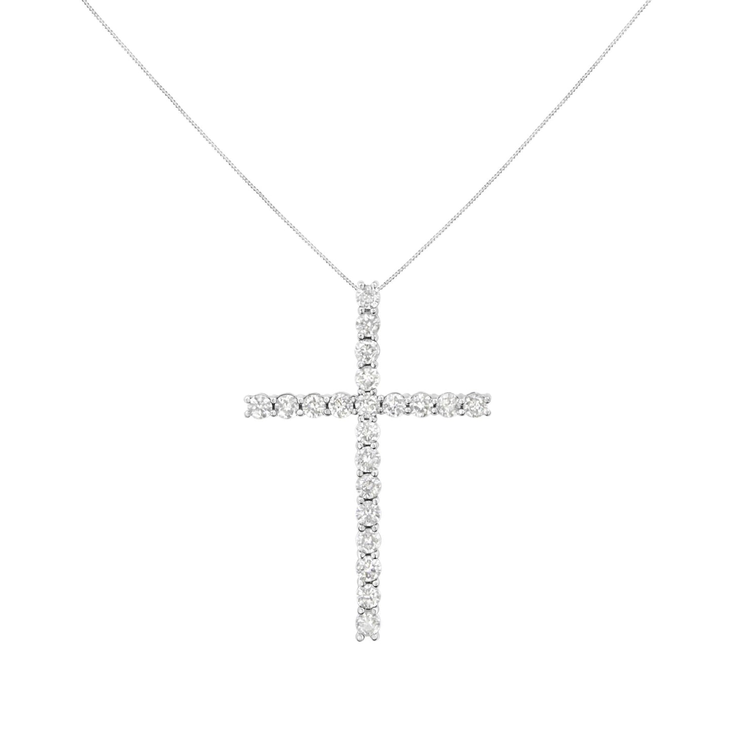 .925 Sterling Silver 4.0 Cttw Diamond 2-1/4" Cross Pendant with Box Chain Necklace (I-J Color, I1-I2 Clarity) - 18" - Bijoux-NYC Direct