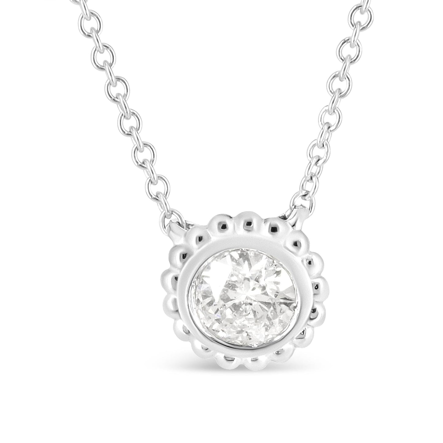10K White Gold 1/2 Cttw Bezel Set Round Diamond Sunflower Finish 18" Pendant Necklace (I-J Color, I1-I2 Clarity) - Bijoux-NYC Direct