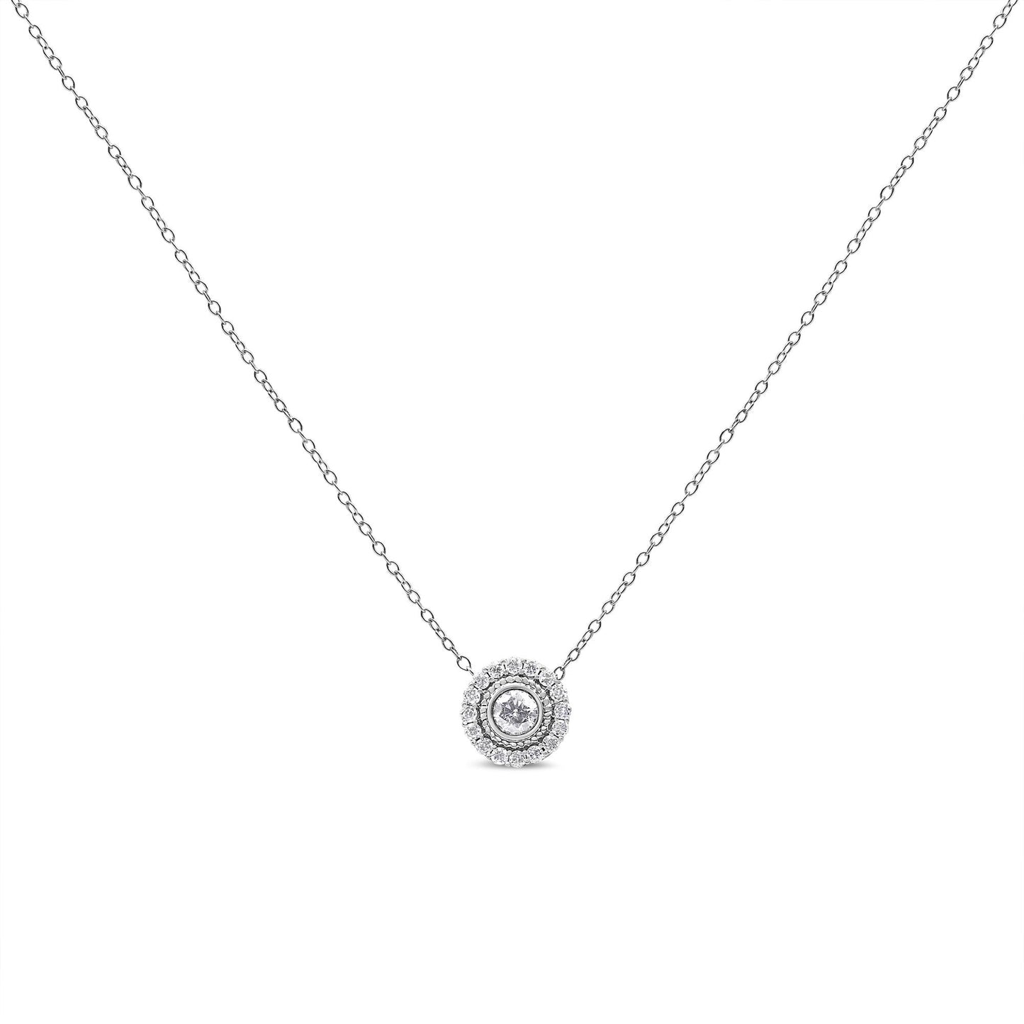 .925 Sterling Silver 1/2 Cttw Round Diamond Halo Circle Pendant 18" Necklace (I-J Color, I2-I3 Clarity) - Bijoux-NYC Direct