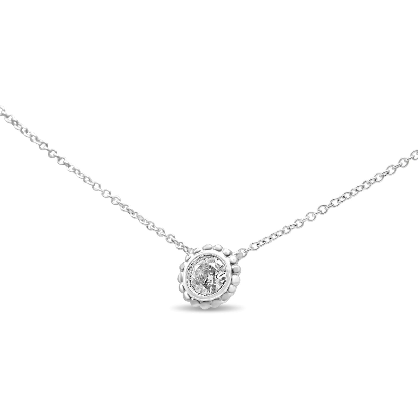 10K White Gold 1/4 Cttw Bezel-Set Round Diamond Solitaire Floral Pendant 18" Necklace (I-J Color, SI2-I1 Clarity) - Bijoux-NYC Direct
