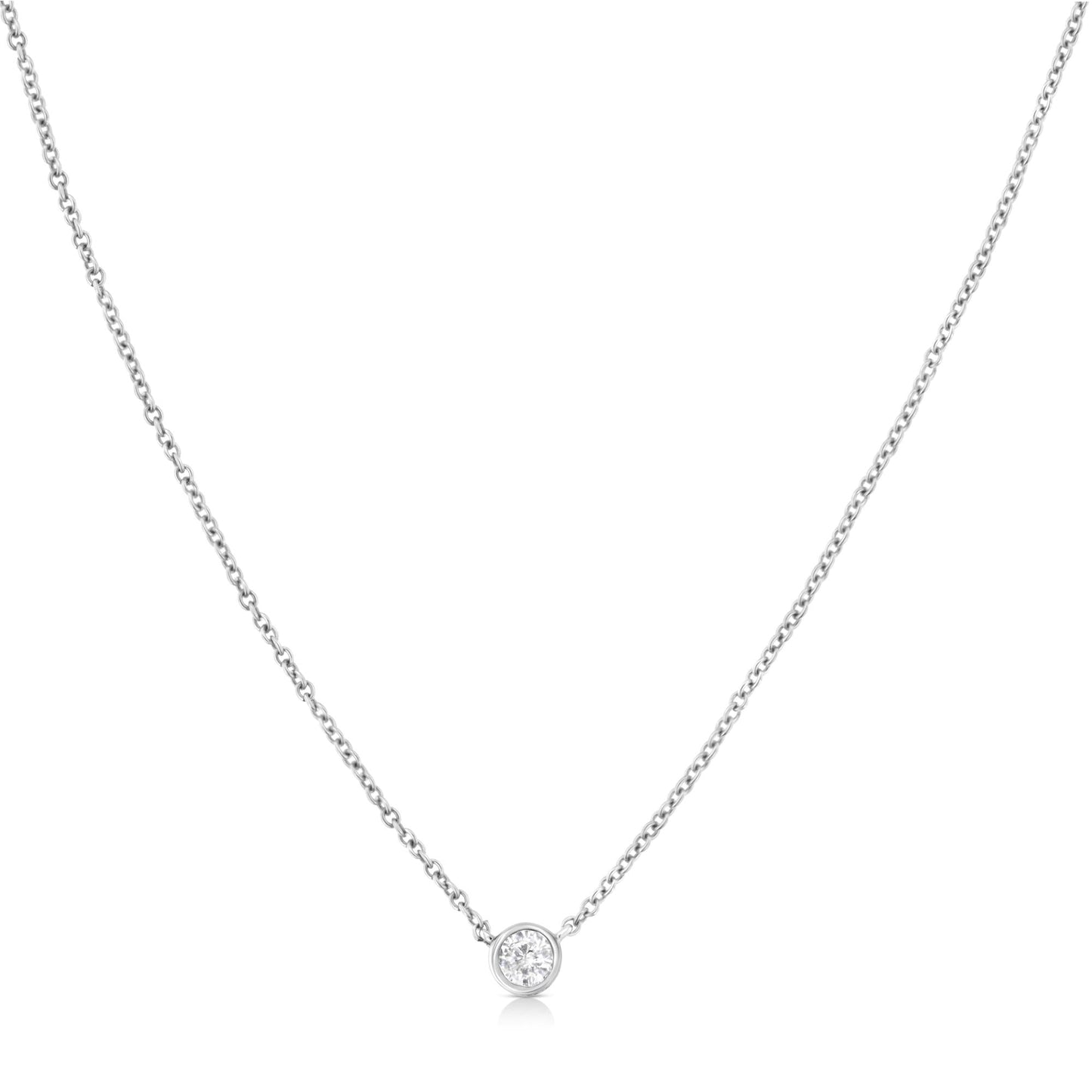 10K Gold 0.10 Carat Diamond Classic Bezel-Set Solitaire Pendant Necklace with 16"-18" Adjustable Chain (H-I Color, SI2-I1 Clarity) - Bijoux-NYC Direct