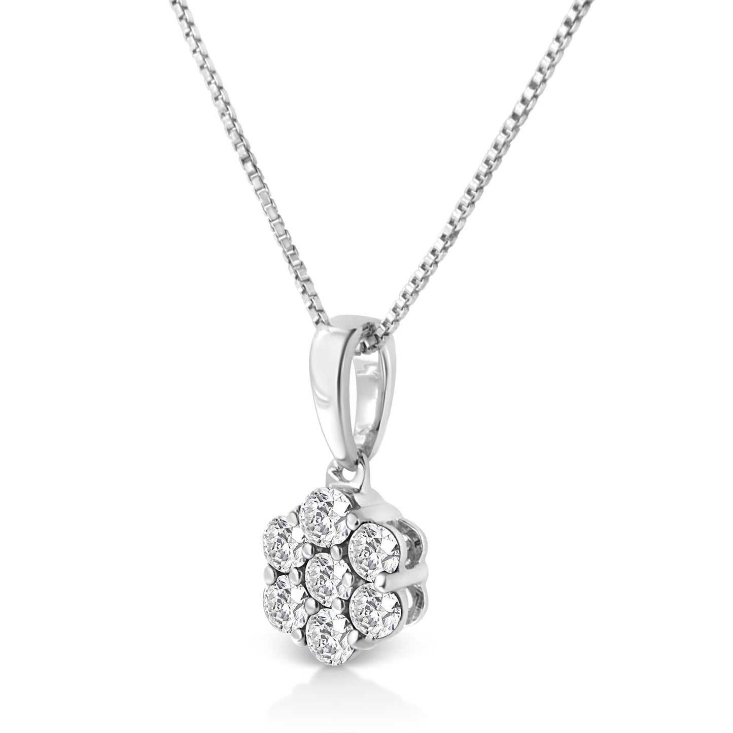 .925 Sterling Silver 1/2 Cttw Lab Grown Diamond 7 Stone Floral Cluster 18" Pendant Necklace (F-G Color, SI1-SI2 Clarity) - Bijoux-NYC Direct