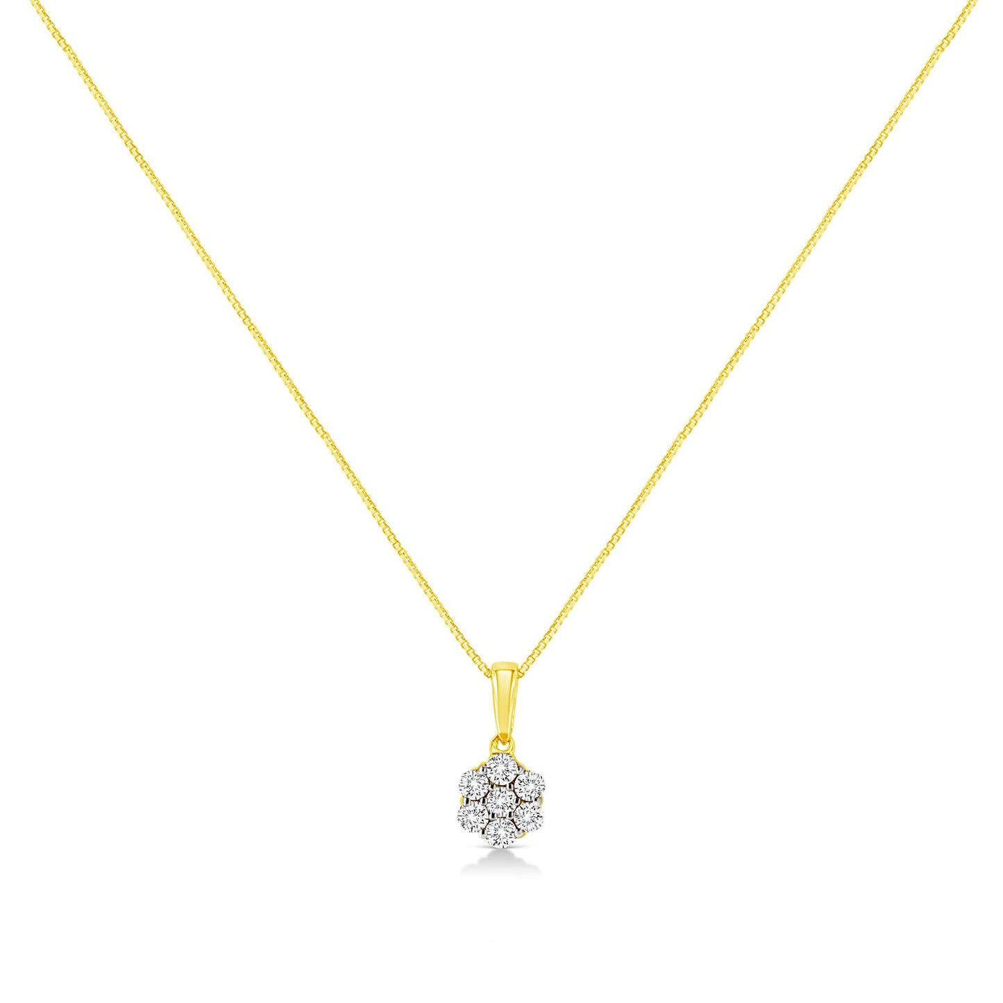 14K Yellow Gold 1/4 Cttw Prong Set Round-Cut Diamond 7 Stone Floral Cluster 18" Pendant Necklace (H-I Color, I1-I2 Clarity) - Bijoux-NYC Direct