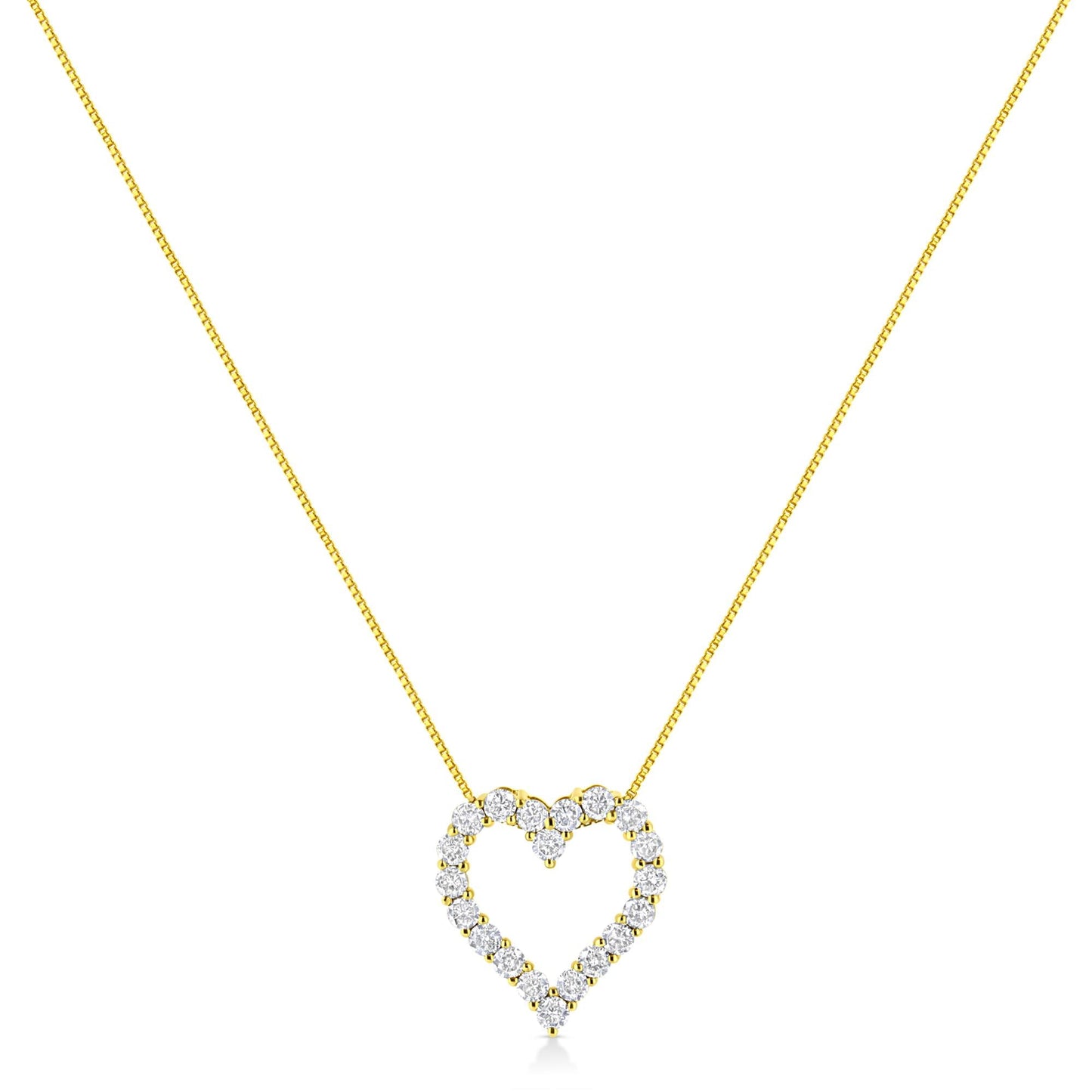 14K Yellow Gold Plated .925 Sterling Silver 2.0 Cttw Round Cut Diamond Classic Open Heart 18" Pendant Necklace (K-L Color, I2-I3 Clarity) - Bijoux-NYC Direct