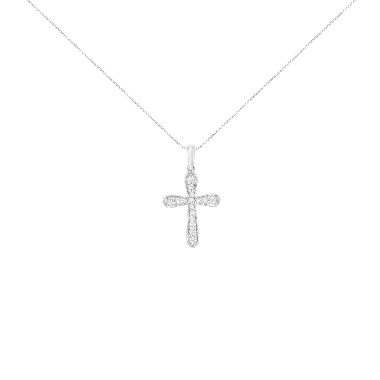 .925 Sterling Silver 1/4 Cttw Diamond Inlaid Cross 18" Pendant Necklace (I-J Color, I1-I2 Clarity) - Bijoux-NYC Direct