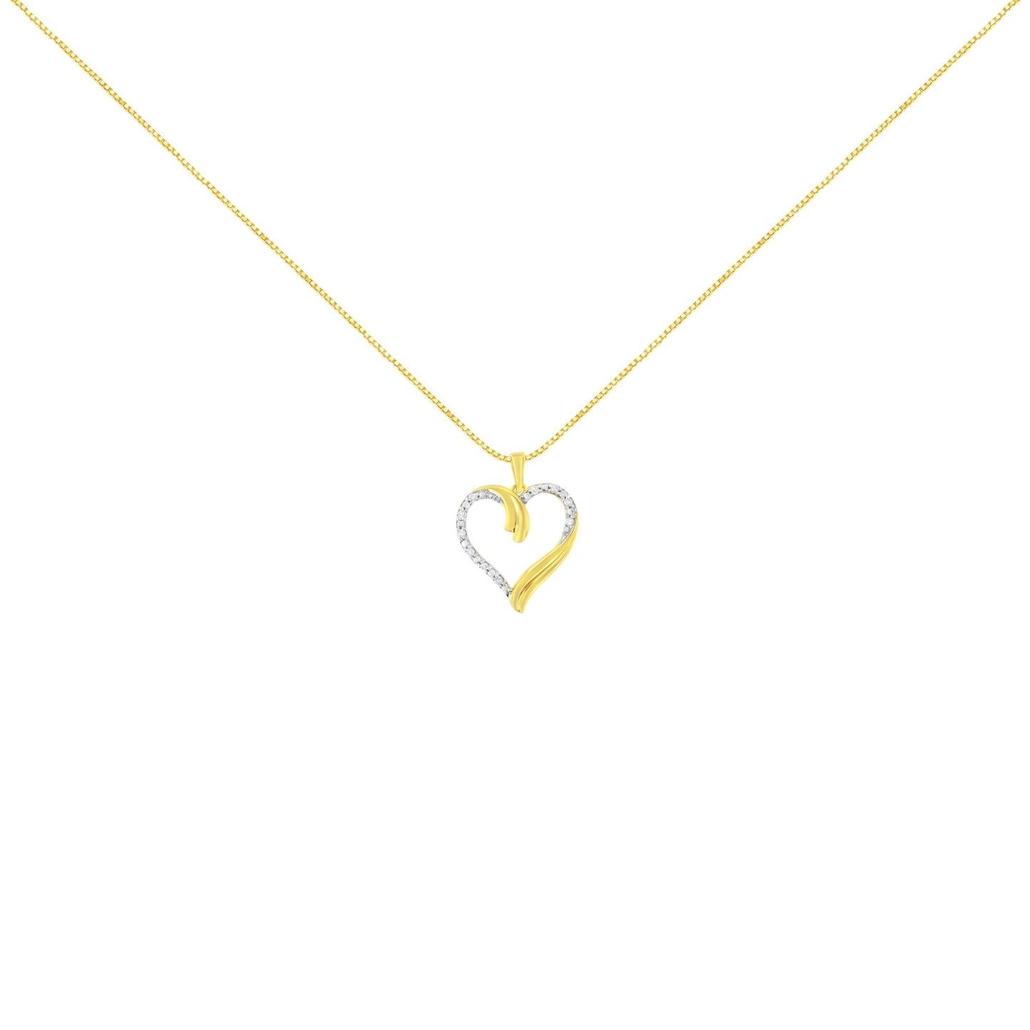 10K Yellow Gold Plated .925 Sterling Silver 1/10 cttw Diamond Open Heart 18" Pendent Necklace (J-K Color, I3 Clarity) - Bijoux-NYC Direct
