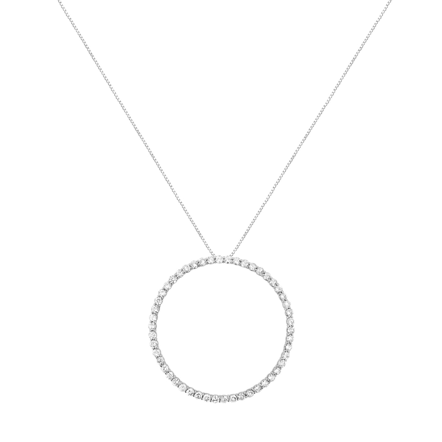 .925 Sterling Silver 4 cttw Prong Set, Round-Cut Diamond Open Circle Hoop 18" Pendant Necklace (J-K Color, I1-I2 Clarity) - Bijoux-NYC Direct