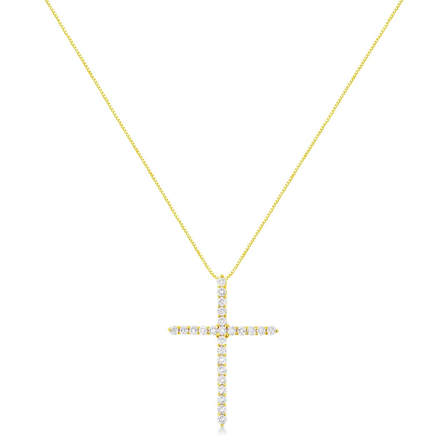 10K Yellow Gold Plated .925 Sterling Silver 2.0 Cttw Round Cut Diamond Cross Pendant Necklace (J-K Color, I1-I2 Clarity) 18" - Bijoux-NYC Direct
