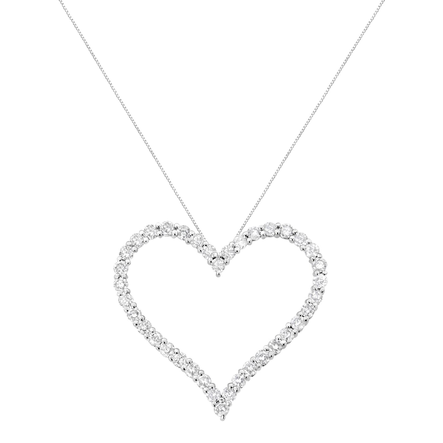 .925 Sterling Silver 3.0 cttw Round-Cut Diamond Open Heart Pendant Necklace (I-J Color, I2-I3 Clarity) - 18" - Bijoux-NYC Direct