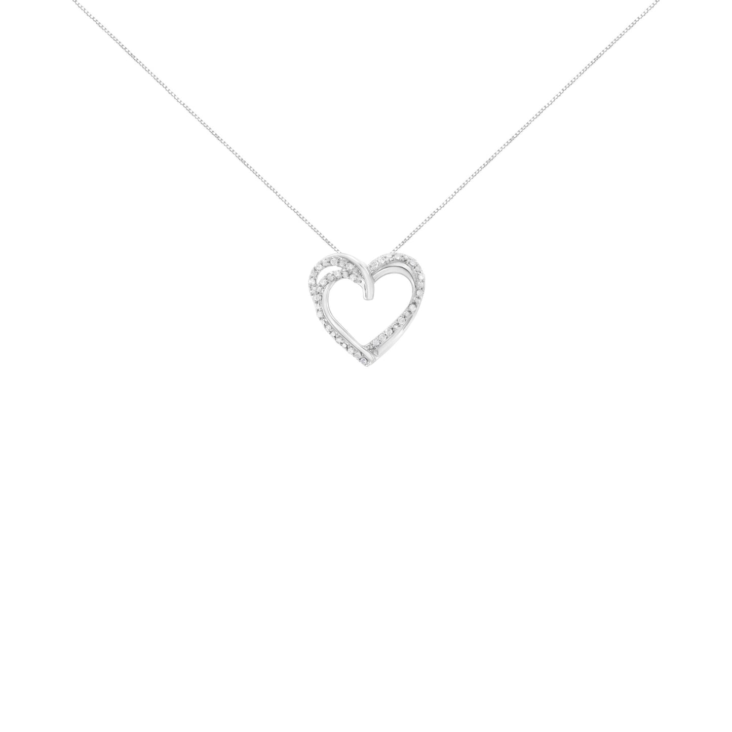 .925 Sterling Silver 1/4 cttw Prong Set Round-Cut Diamond Woven Double Heart 18" Pendant Necklace (I-J Color, I2-I3 Clarity) - Bijoux-NYC Direct