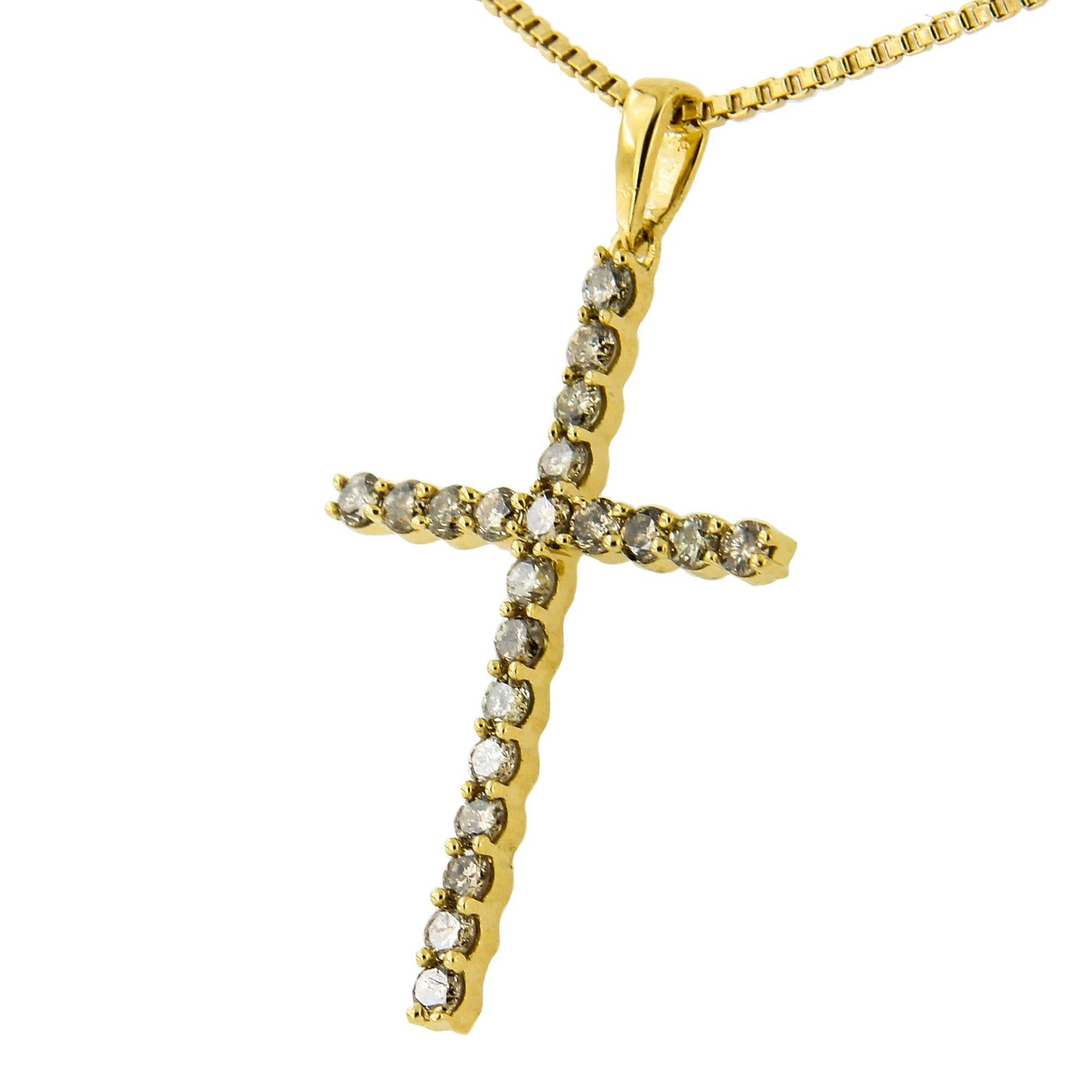 14K Yellow Gold Plated .925 Sterling Silver 1/2 Cttw Champagne Diamond Cross Pendant Necklace (K-L Color, I1-I2 Clarity) - 18" - Bijoux-NYC Direct