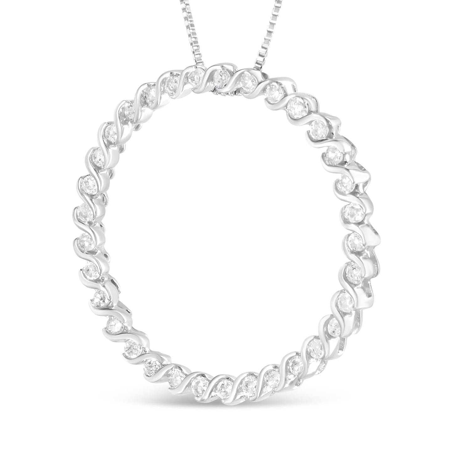 .925 Sterling Silver 3/4 Cttw Round Diamond Spiral Curved Circle Pendant 18" Necklace (I-J Color, I3 Clarity) - Bijoux-NYC Direct