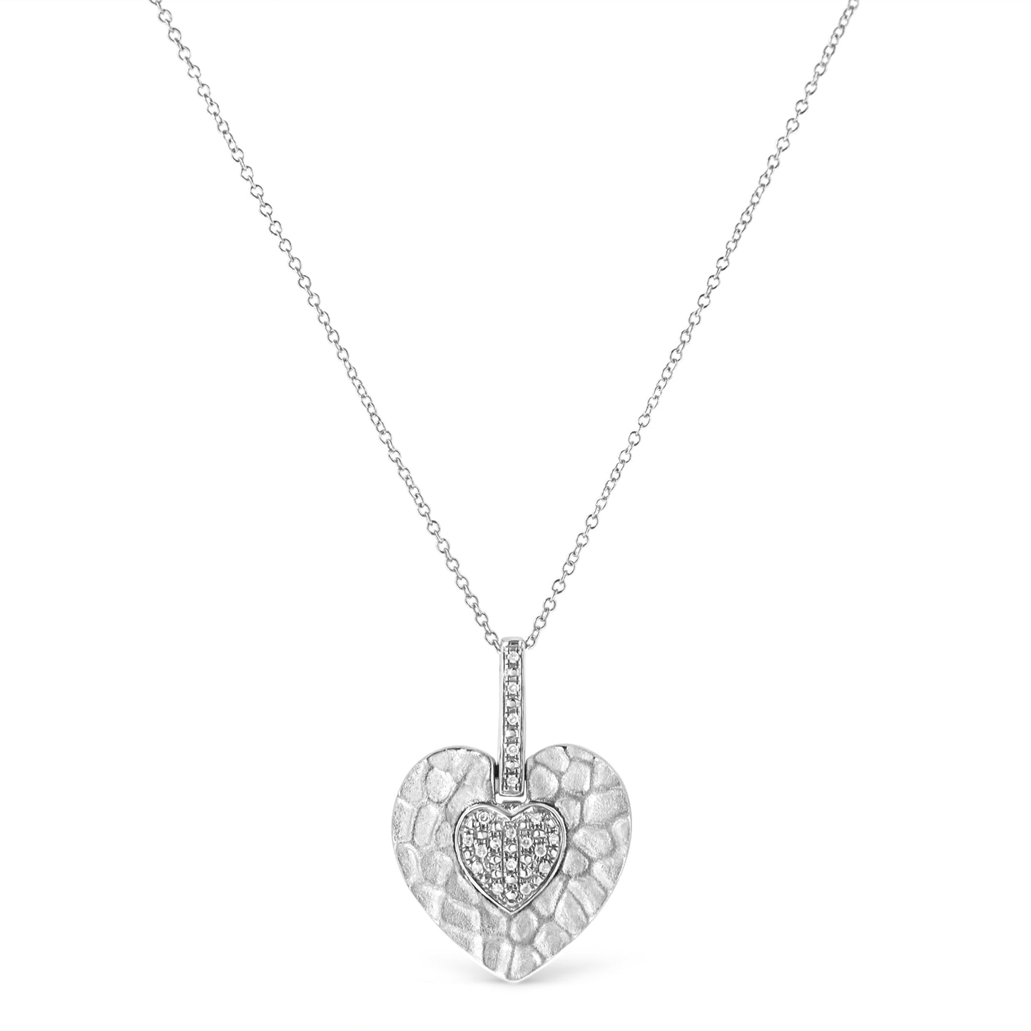 .925 Sterling Silver Pave-Set Diamond Accent Heart Shape 18" Pendant Necklace (I-J Color, I1-I2 Clarity) - Bijoux-NYC Direct