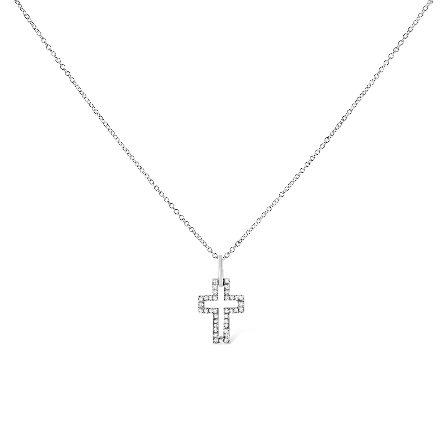 .925 Sterling Silver 1/10 cttw Pave-Set Round-Cut Diamond Open Cross 18" Pendant Necklace (I-J Color, I1-2 Clarity) - Bijoux-NYC Direct