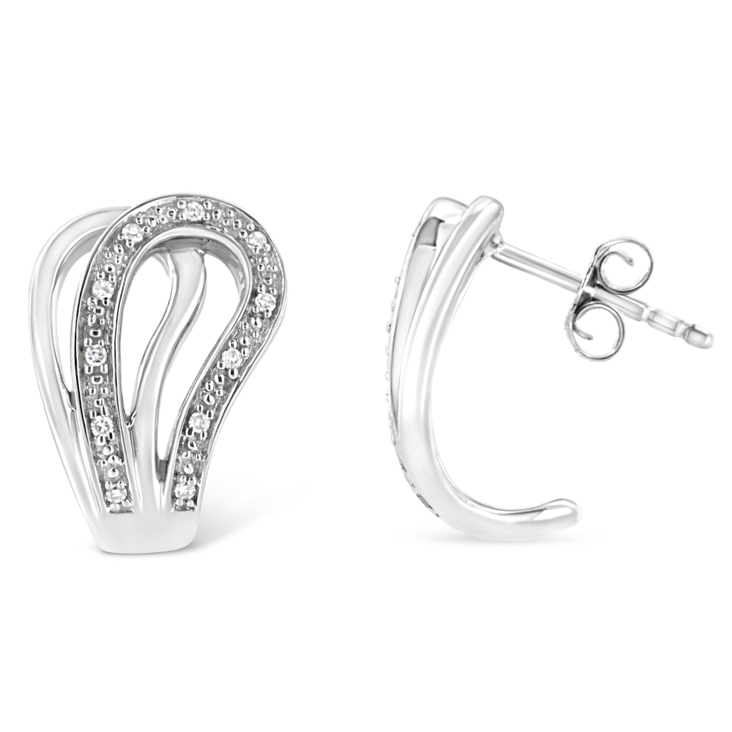 .925 Sterling Silver Pave-Set Diamond Accent Horseshoe Hoop Earring (I-J Color, I1-I2 Clarity) - Bijoux-NYC Direct