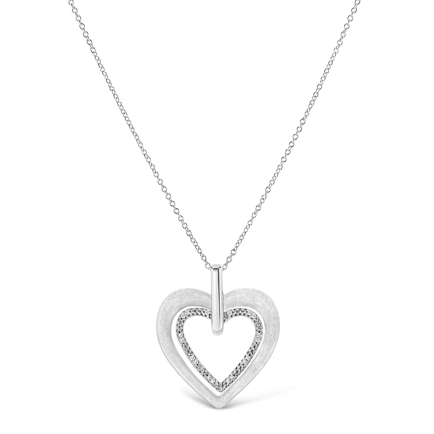 .925 Sterling Silver Prong-Set Diamond Accent Double Heart 18" Pendant Necklace (I-J Color, I1-I2 Clarity) - Bijoux-NYC Direct