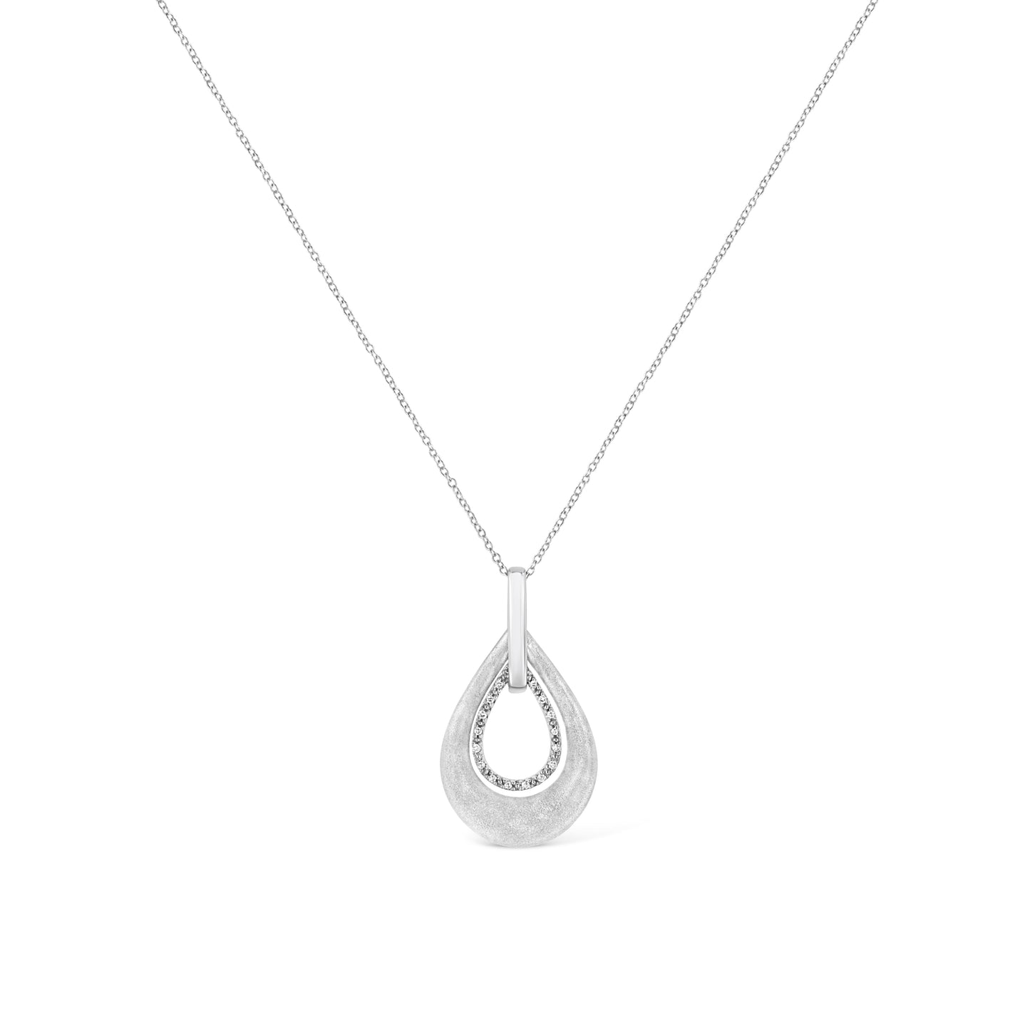 .925 Sterling Silver Prong-Set Diamond Accent Fashion Double Drop Design 18" Pendant Necklace (I-J Color, I1-I2 Clarity) - Bijoux-NYC Direct