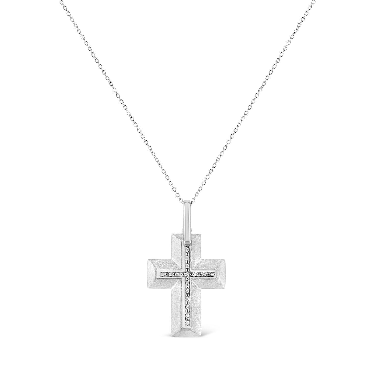 .925 Sterling Silver Prong-Set Diamond Accent Bold Cross 18" Pendant Necklace (I-J Color, I1-I2 Clarity) - Bijoux-NYC Direct