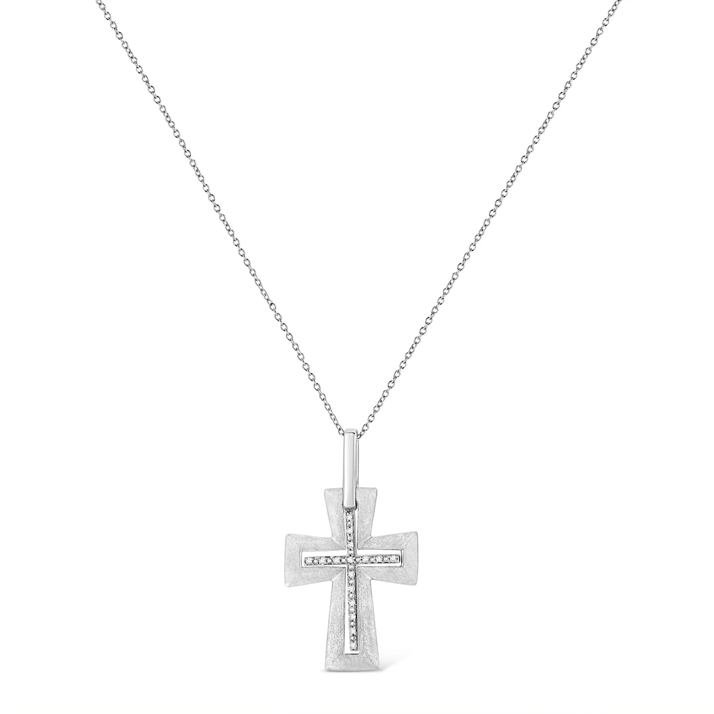 .925 Sterling Silver Prong-Set Diamond Accent Cross 18" Pendant Necklace (I-J Color, I1-I2 Clarity) - Bijoux-NYC Direct