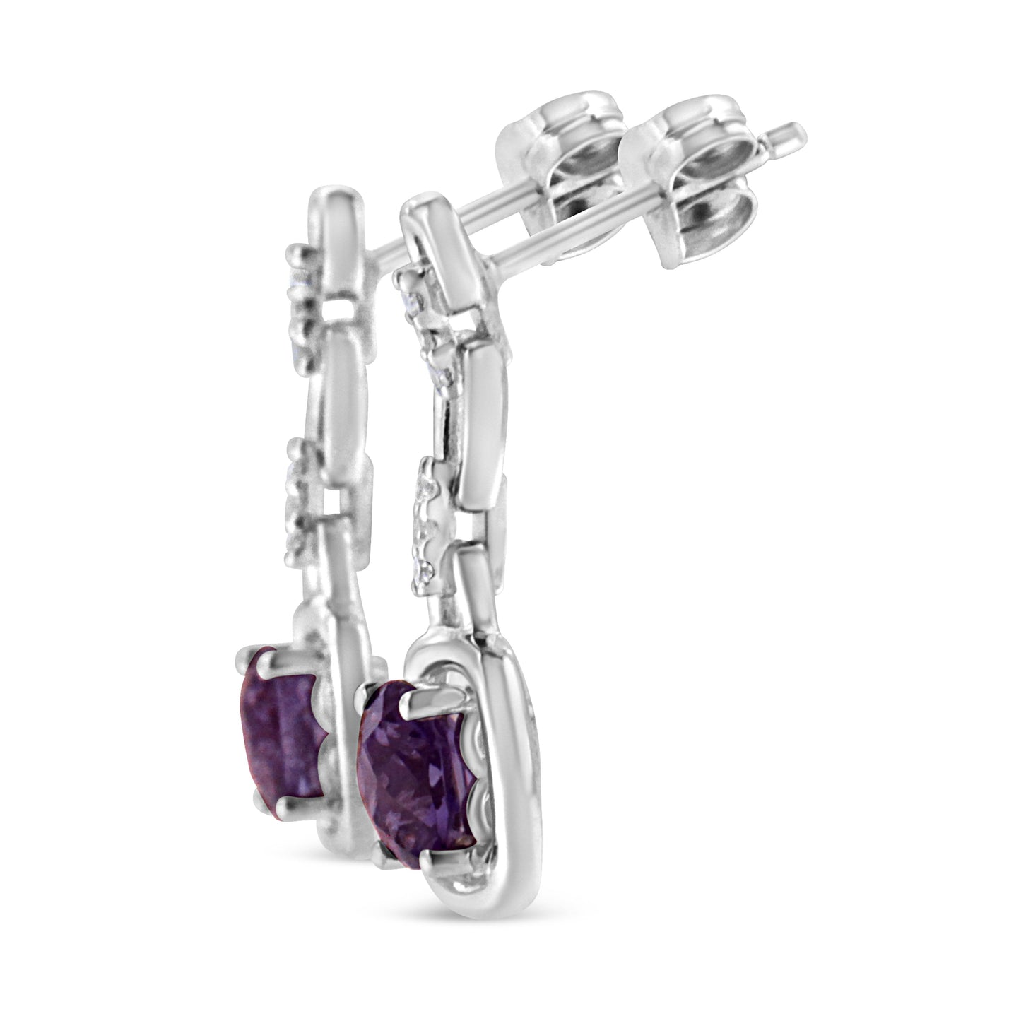 .925 Sterling Silver 6x6MM Cushion Shaped Natural Purple Amethyst and Diamond Accent Drop and Dangle Earrings (I-J Color, I1-I2 Clarity) - Bijoux-NYC Direct
