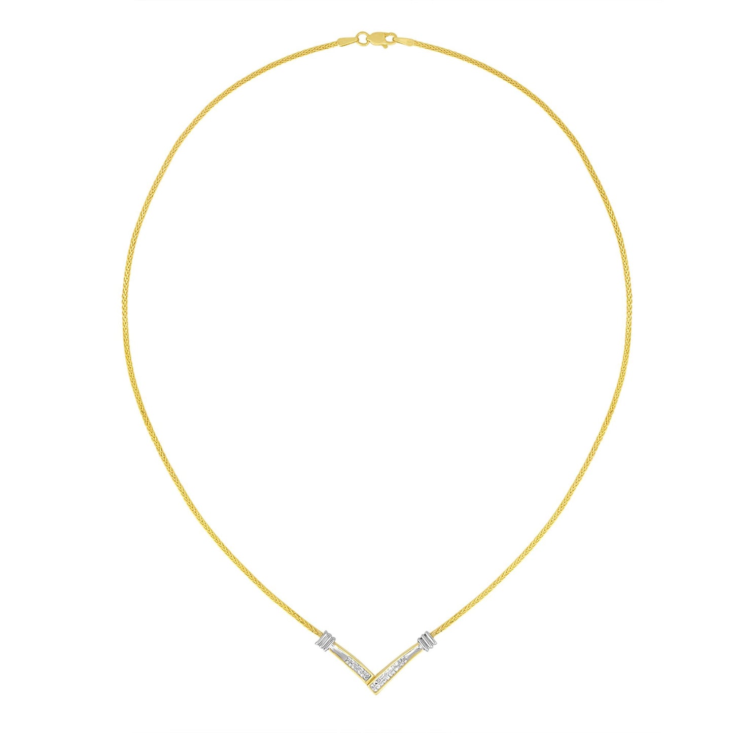 14K Yellow and White Gold 1/4 Cttw Princess Cut Diamond Channel-Set “V” Shape 18" Pendant Necklace (H-I Color, SI2-I1 Clarity) - Bijoux-NYC Direct