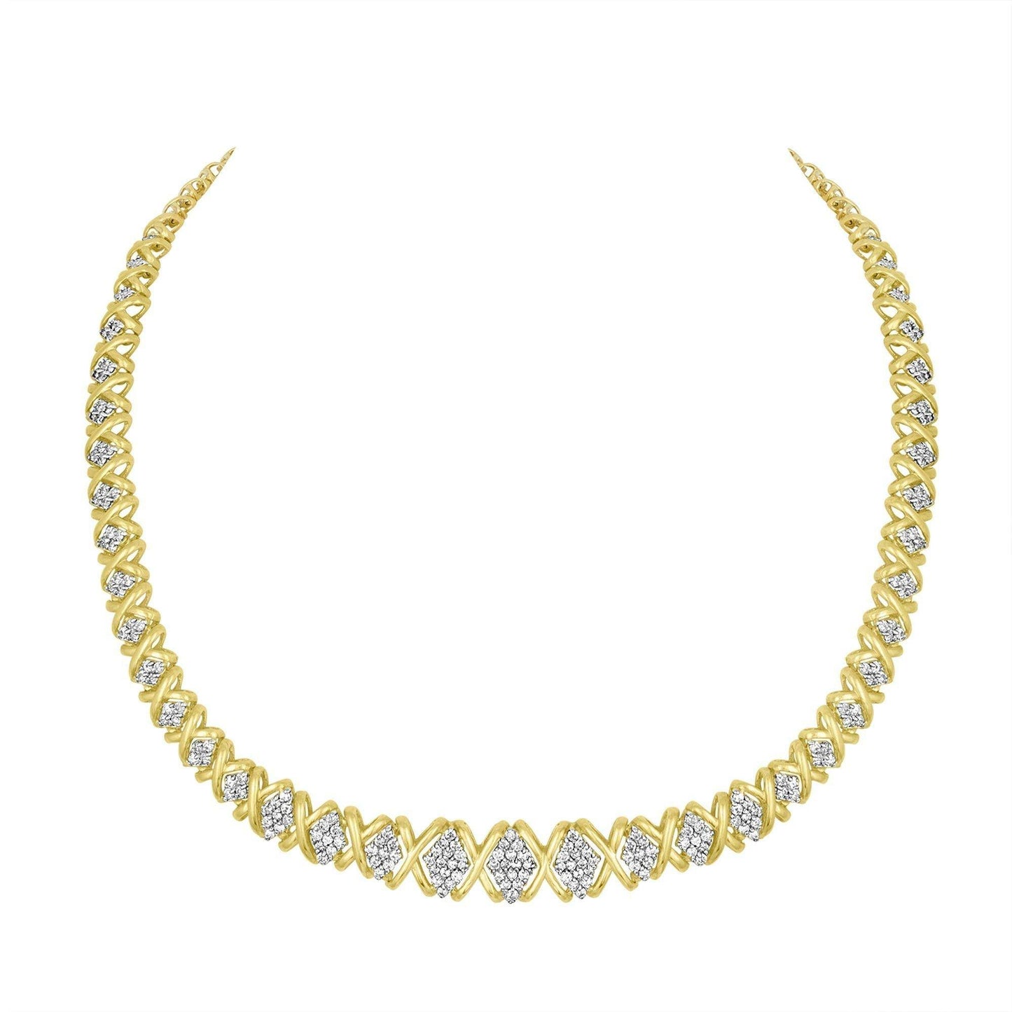 10K Yellow Gold 4 cttw Brilliant Round-Cut Diamond Graduating Riviera Statement Necklace (H-I Color, I2-I3 Clarity) - Bijoux-NYC Direct