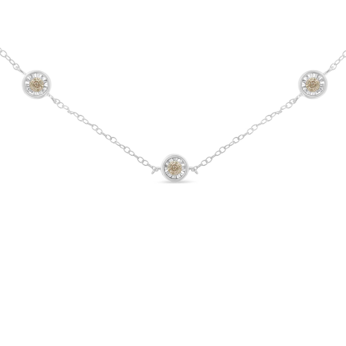 Sterling Silver Diamond Station Necklace (1/2 cttw, I-J Color, I1-I2 Clarity) - Bijoux-NYC Direct