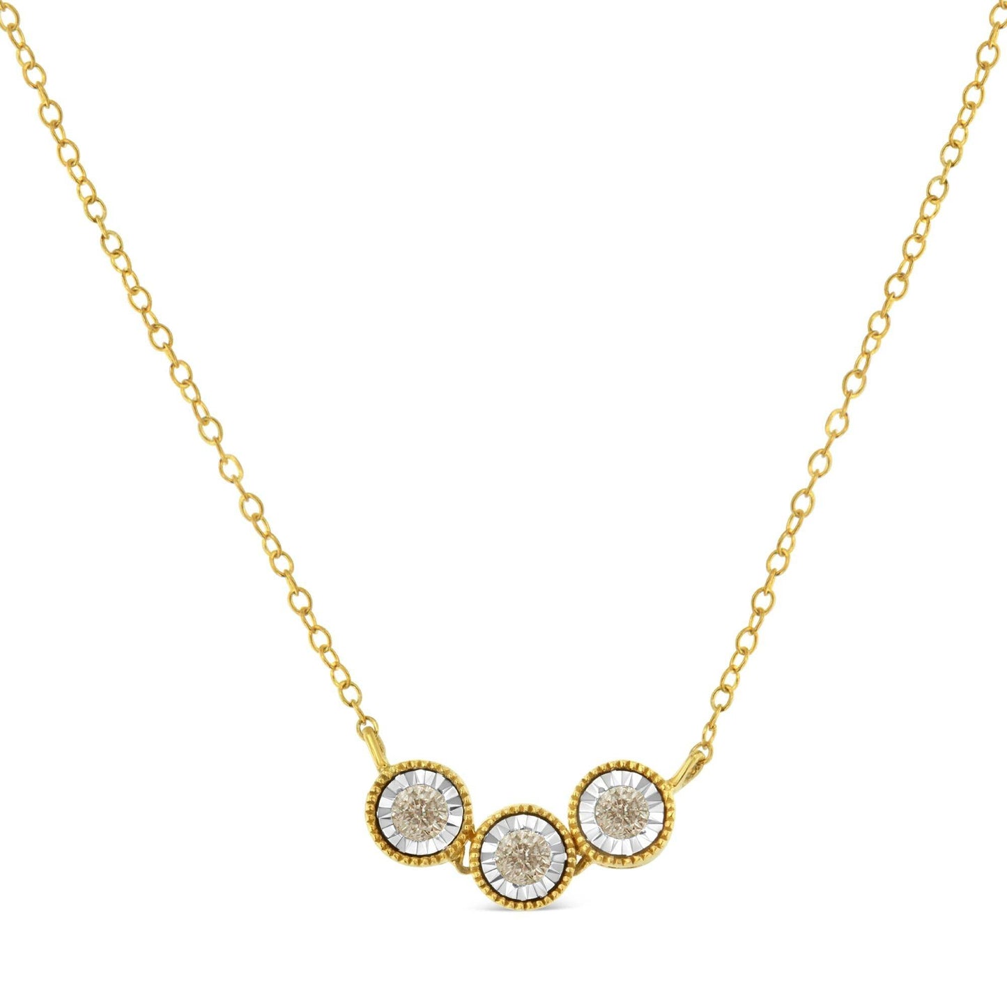 Two-Toned Sterling-Silver Champagne Diamond 3 Stone Necklace (1/4 cttw, K-L Color, I2-I3 Clarity) - Bijoux-NYC Direct