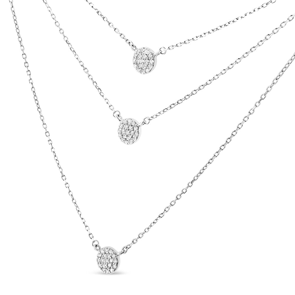 .925 Sterling Silver 1/2 Cttw Round Diamond Medallion Multi-Strand Tri Pendant 18" Necklace (H-I Color, I2-I3 Clarity) - Bijoux-NYC Direct
